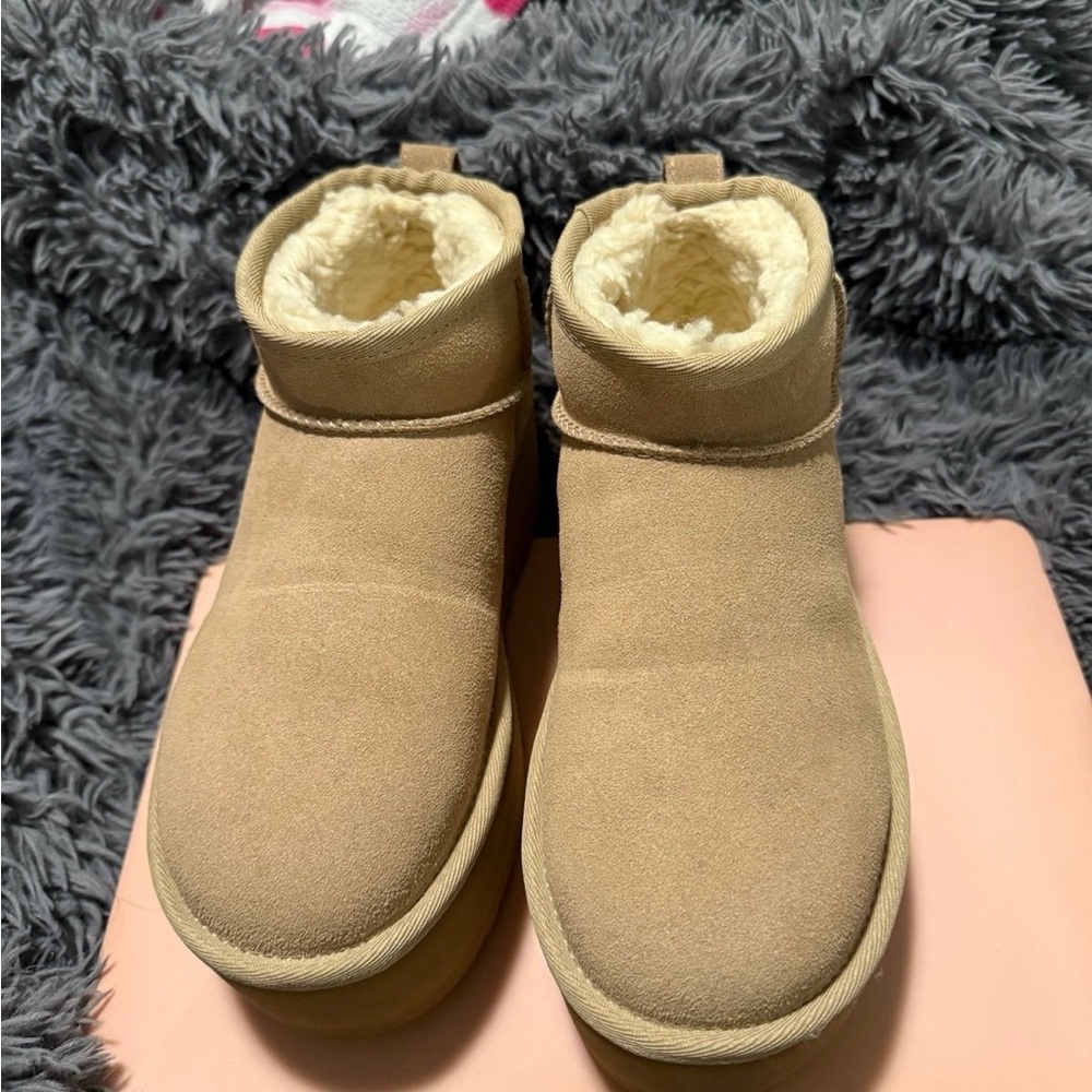 UGG Tan Ankle Boots with Cream Lining